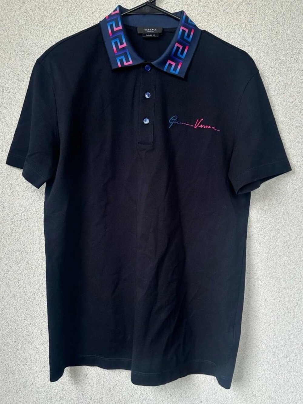 Versace Greca Collar Polo Shirt Black Gradient Taylor Fit Size XS